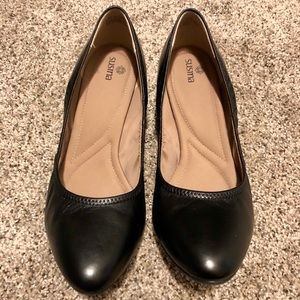 Black Leather wedges